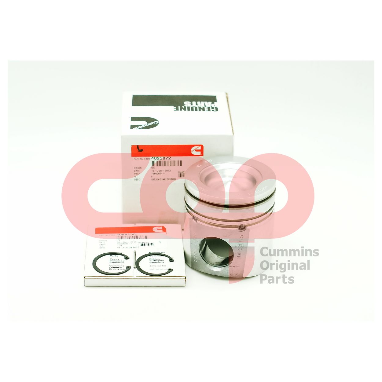 Поршень с поршневыми и стопорными кольцами для двигателя Cummins B5.9 250-30 B Series 4025072 Дополнительные артикулы 3972880, 4897935